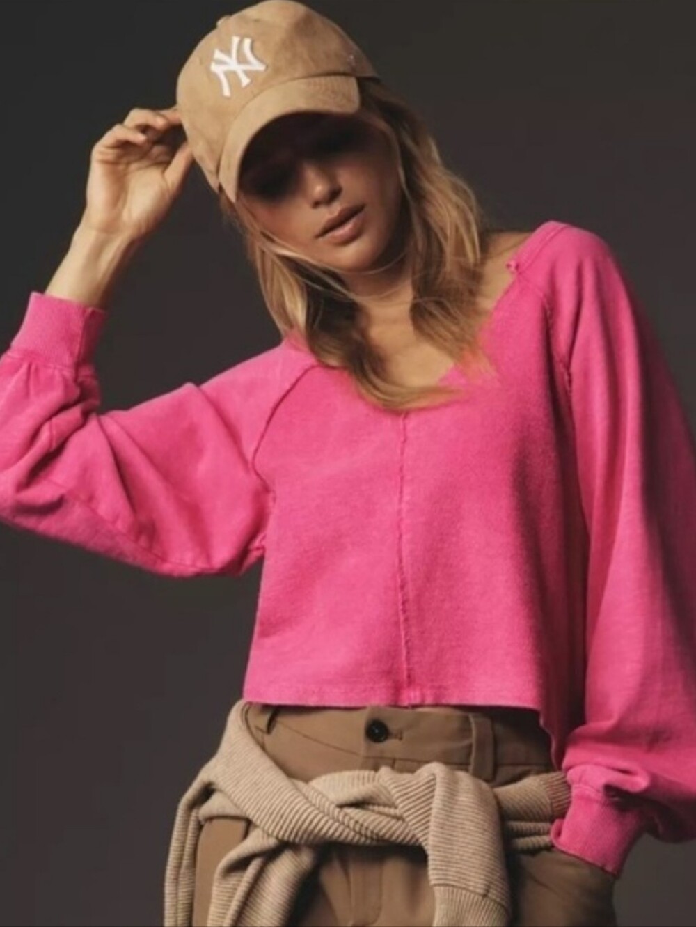 Pilcro V Neck Sweatshirt Hot Pink Small
